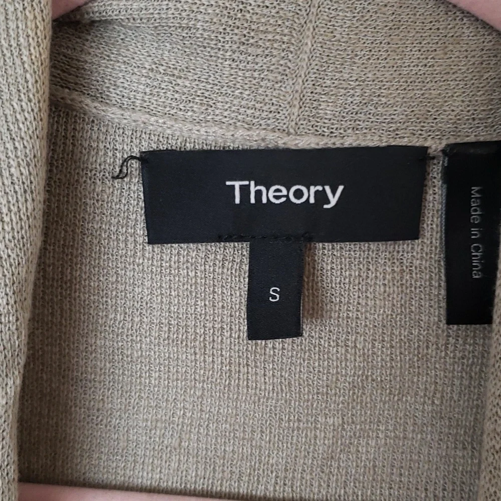Theory linen blend long sleeve cardigan, neutral, women's size small.